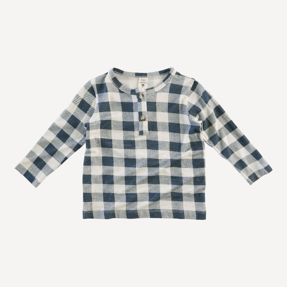 NWT 4T Kate Quinn long sleeve basic henley tee slate blue gingham bamboo navy